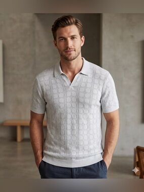 Abercrombie & Fitch Crochet-Knit Open-Johnny Collar Sweater Polo Shirt, XL